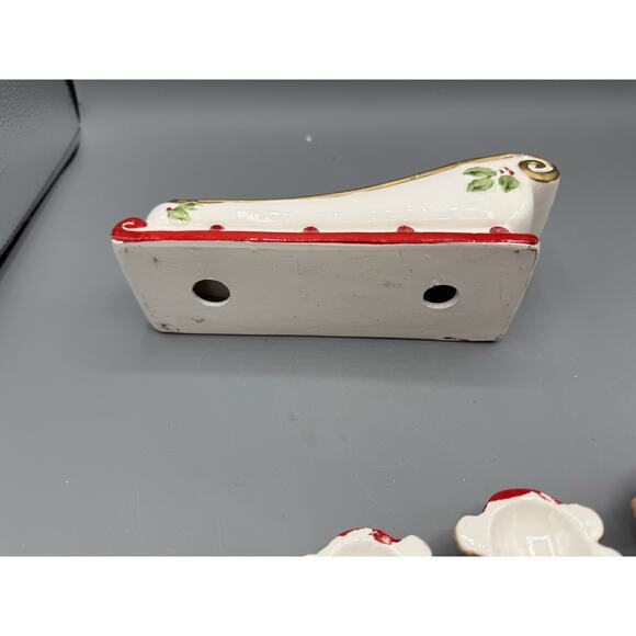 Ceramic Santa Bear Sleigh Set Christmas Centerpiece 5 Pc — Read Cracks on One - Picture 7 of 12